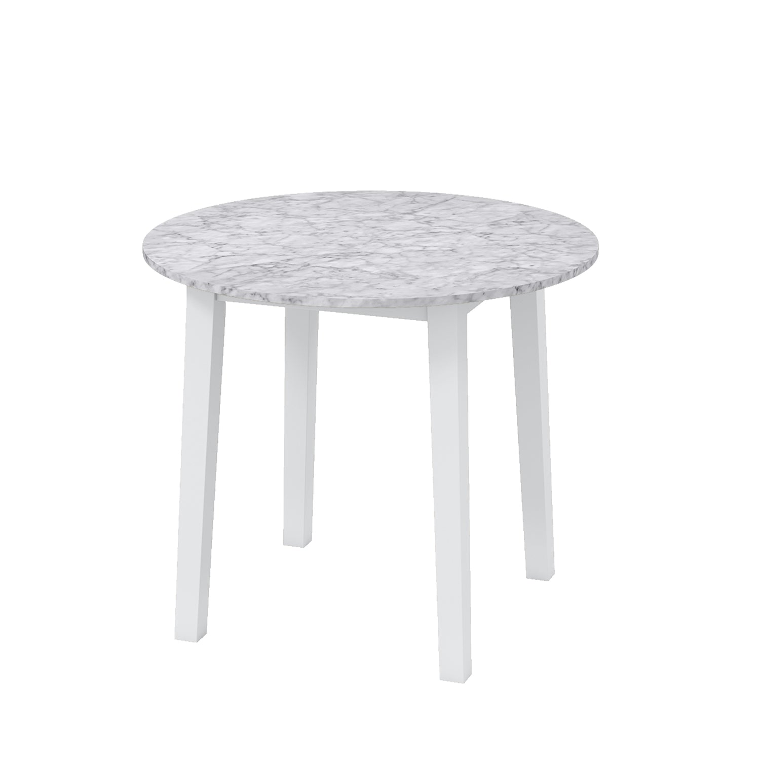 35 Inch Round Dining Table with Rubber Wood Legs and Marble-textured Veneer Tabletop