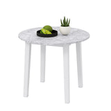 35 Inch Round Dining Table with Rubber Wood Legs and Marble-textured Veneer Tabletop