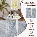 35 Inch Round Dining Table with Rubber Wood Legs and Marble-textured Veneer Tabletop