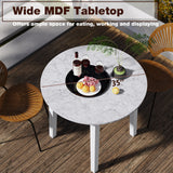 35 Inch Round Dining Table with Rubber Wood Legs and Marble-textured Veneer Tabletop