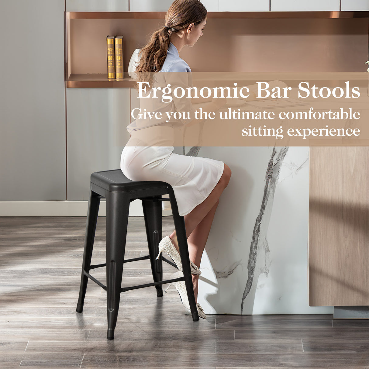 24 Inch Set of 4 Tolix Style Counter Height Barstool Stackable Chair