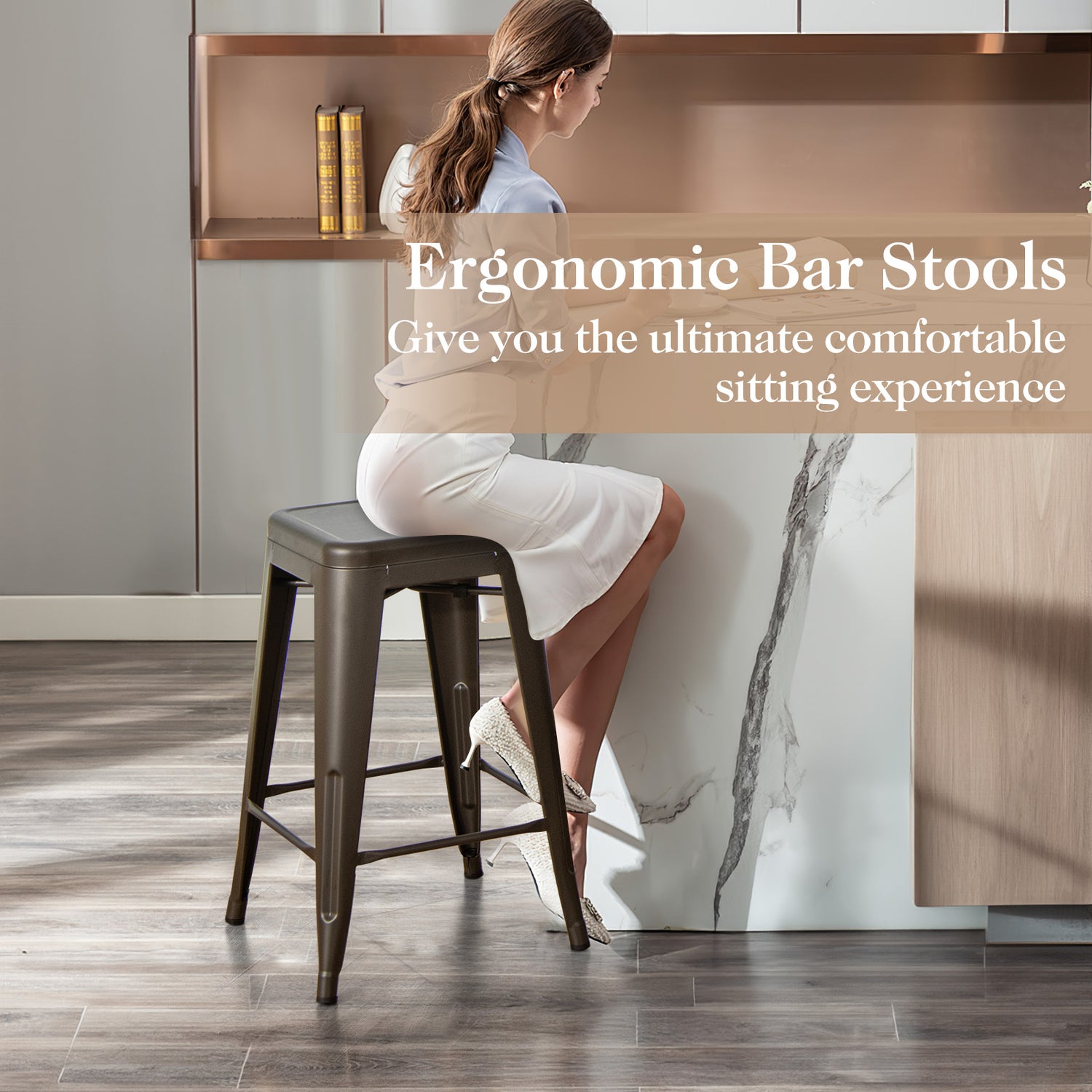 24 Inch Set of 4 Tolix Style Counter Height Barstool Stackable Chair