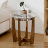 Round Side Table with Tempered Glass Top and Solid Rubber Wood Base