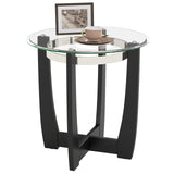 Round Side Table with Tempered Glass Top and Solid Rubber Wood Base