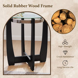 Round Side Table with Tempered Glass Top and Solid Rubber Wood Base