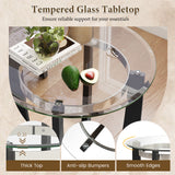 Round Side Table with Tempered Glass Top and Solid Rubber Wood Base