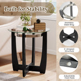 Round Side Table with Tempered Glass Top and Solid Rubber Wood Base