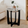 Round Side Table with Tempered Glass Top and Solid Rubber Wood Base