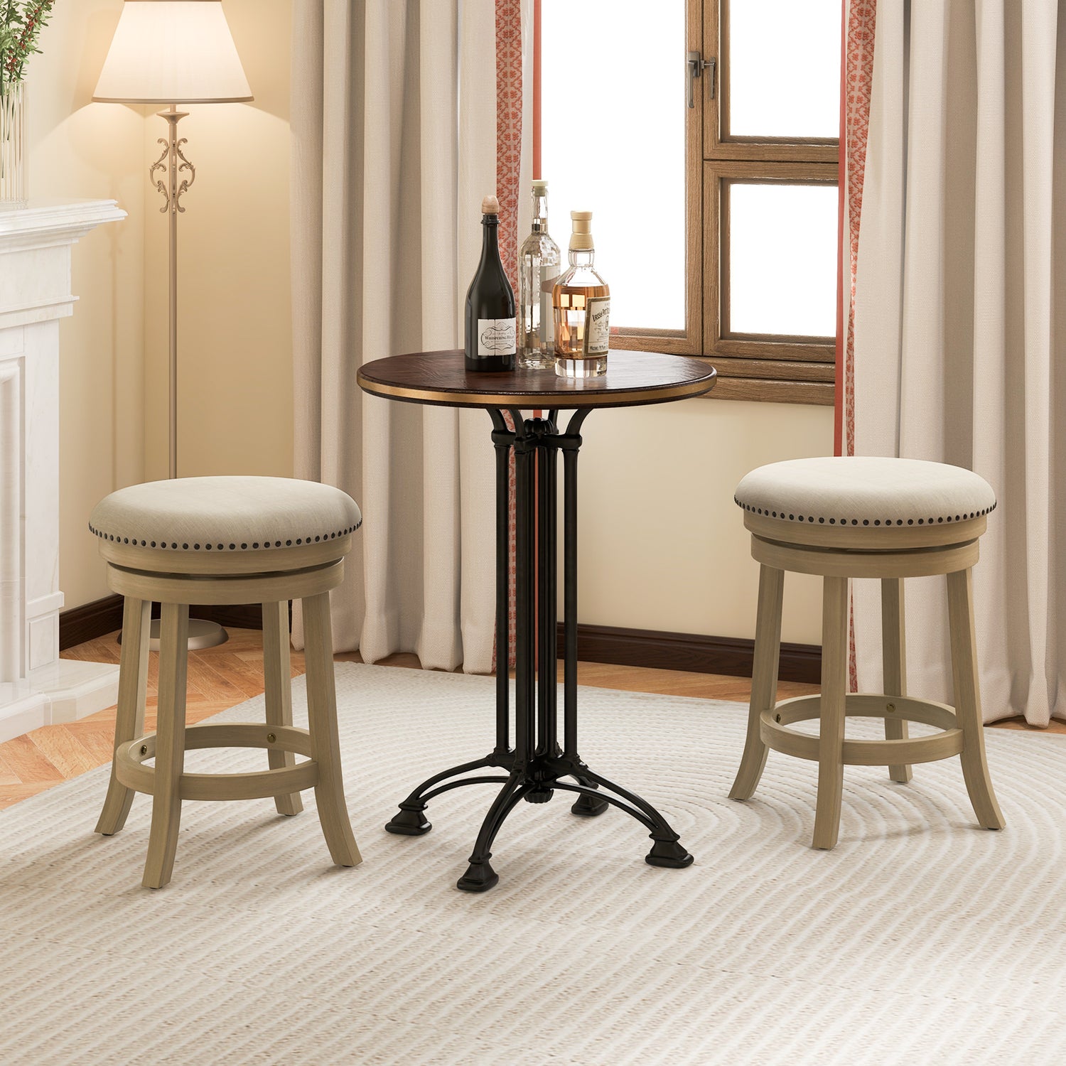 24/26 Inches Swivel Bar Stools Set of 2 wth Wooden Frame