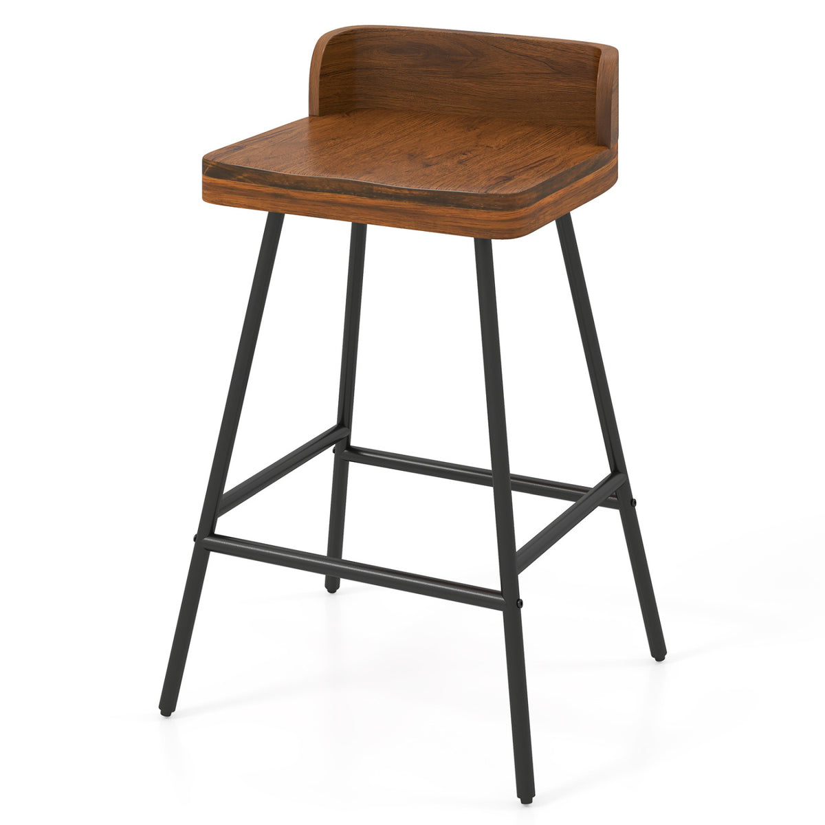 Set of 4 24" Industrial Rubber Wood Bar Stool with Low Back Metal Legs and Footrest