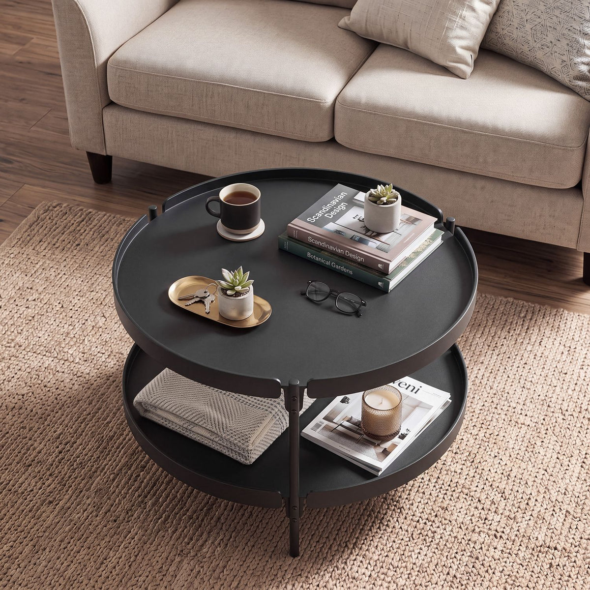 24" Round Coffee Table Plastic Side Table with Metal Legs