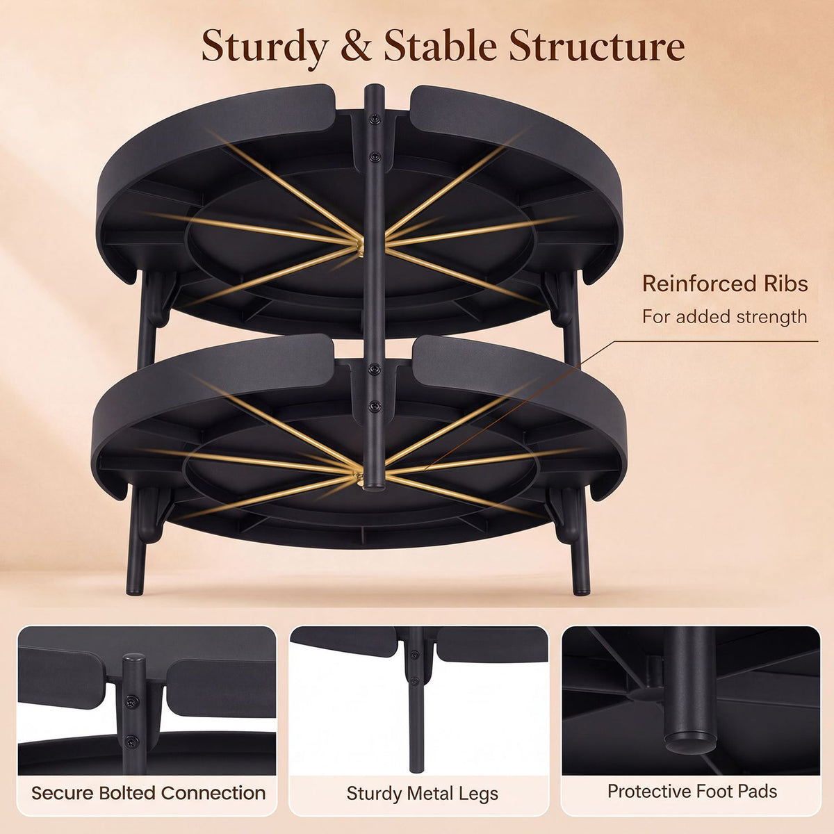 24" Round Coffee Table Plastic Side Table with Metal Legs