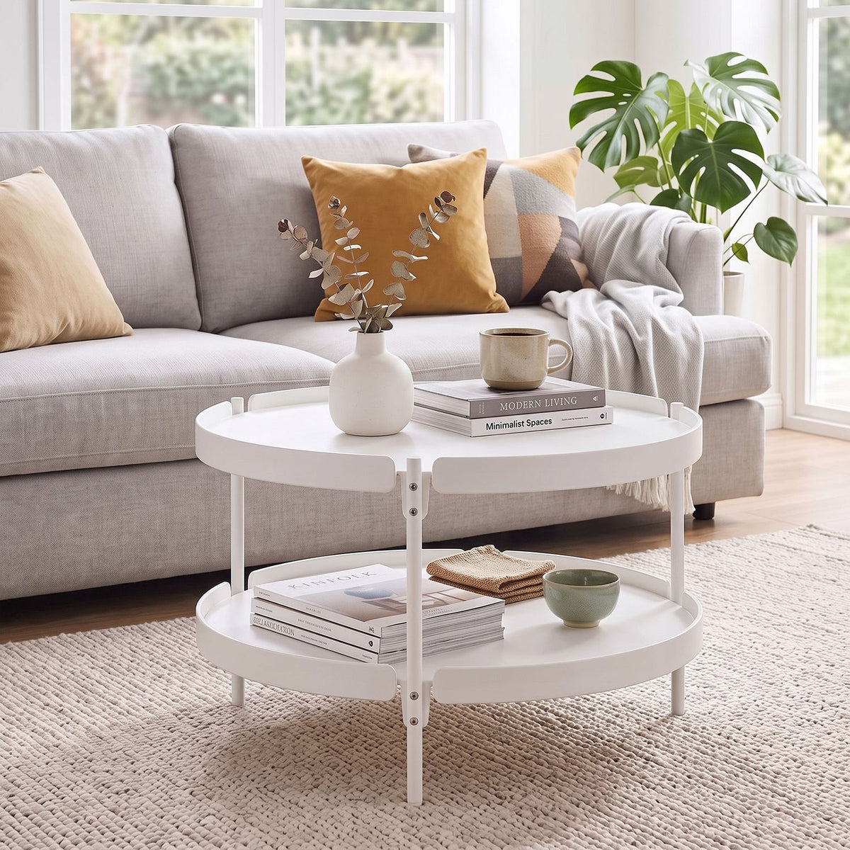 24" Round Coffee Table Plastic Side Table with Metal Legs