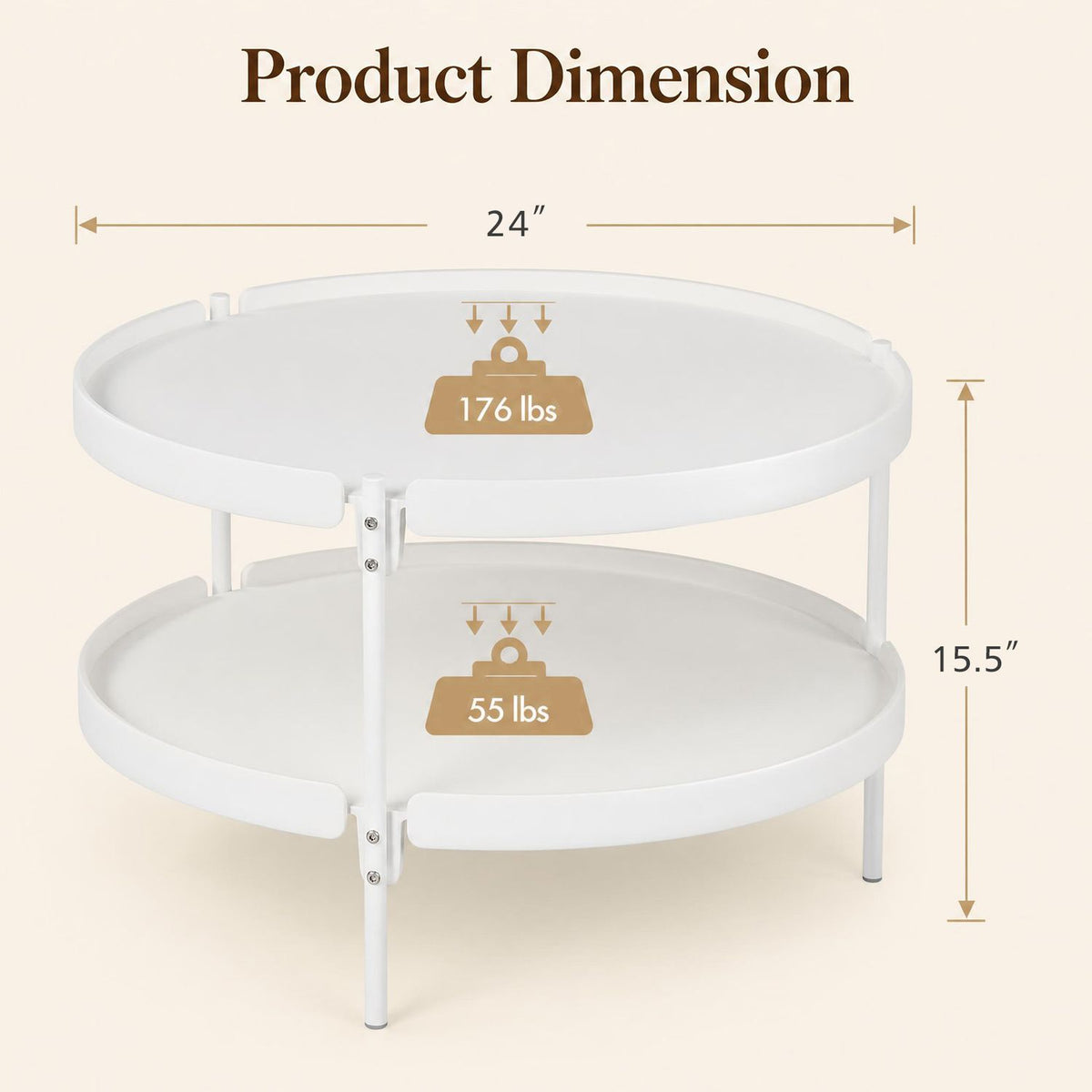24" Round Coffee Table Plastic Side Table with Metal Legs