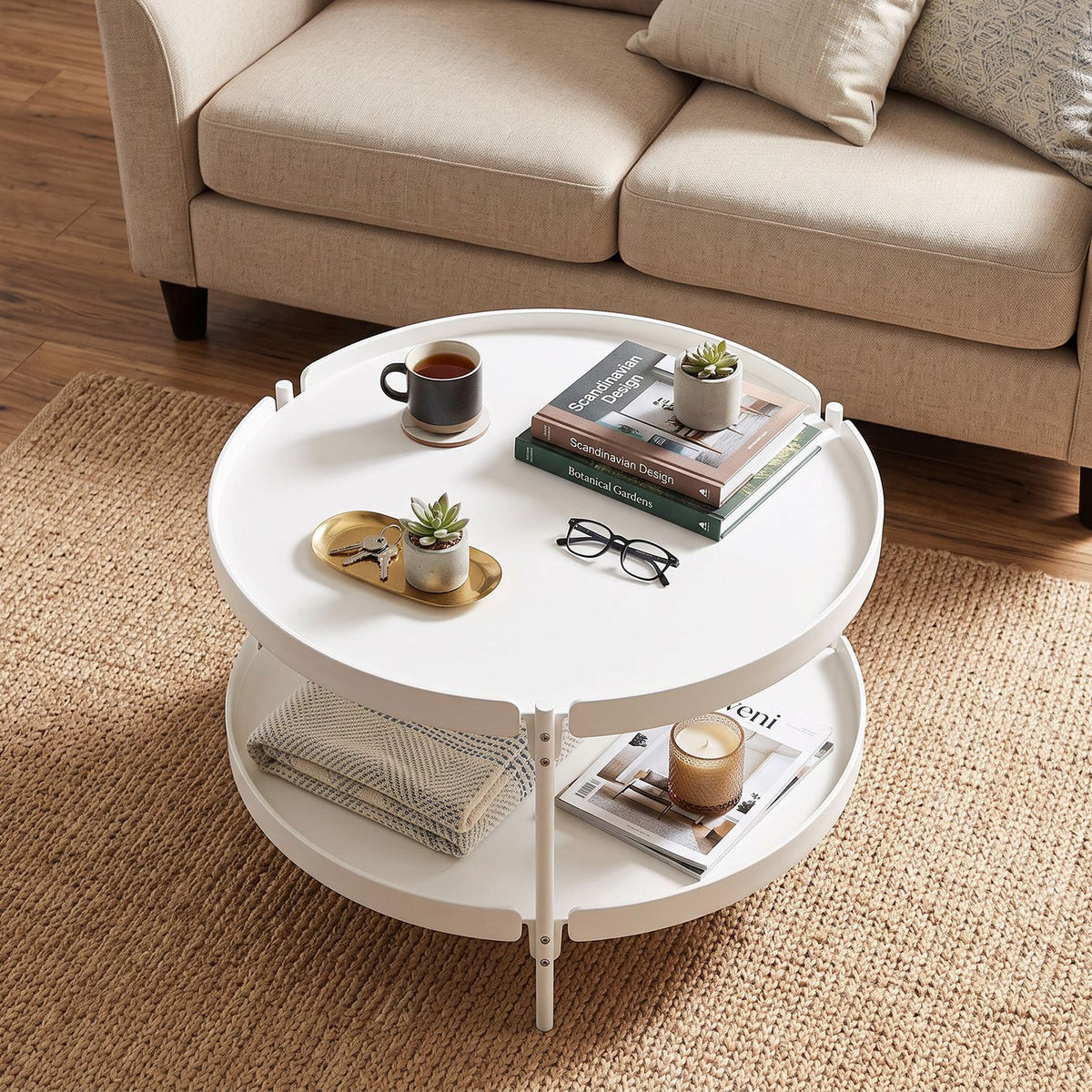 24" Round Coffee Table Plastic Side Table with Metal Legs