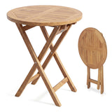 24" Round Solid Teak Outdoor Folding Bistro Table with Footrest