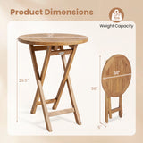 24" Round Solid Teak Outdoor Folding Bistro Table with Footrest