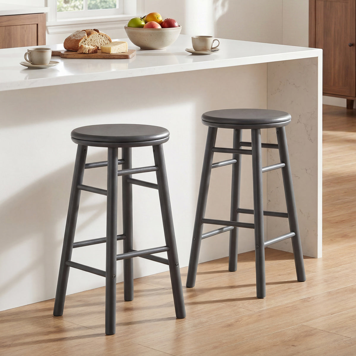 24" Swivel Bar Stools Set of 2 with Footrests & Crossbars