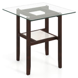 24 Inch 2-Tier Square Glass Coffee Table Center Table with Storage Shelf-Brown