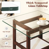 24 Inch 2-Tier Square Glass Coffee Table Center Table with Storage Shelf-Brown
