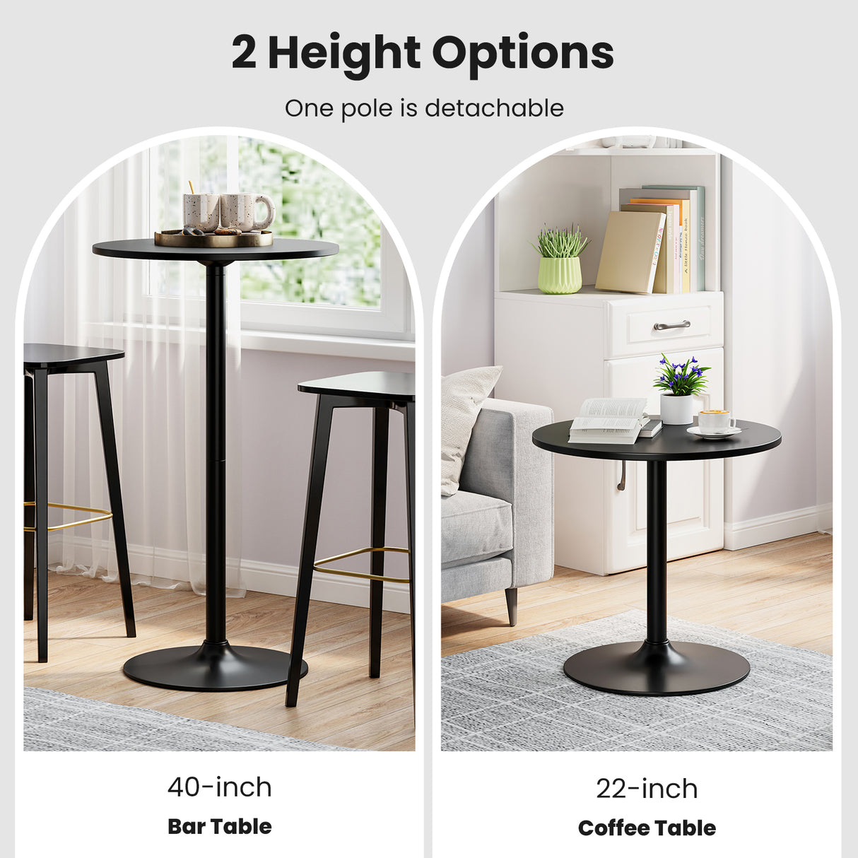 24 Inch Modern Style Round Cocktail Table with Metal Base and MDF Top