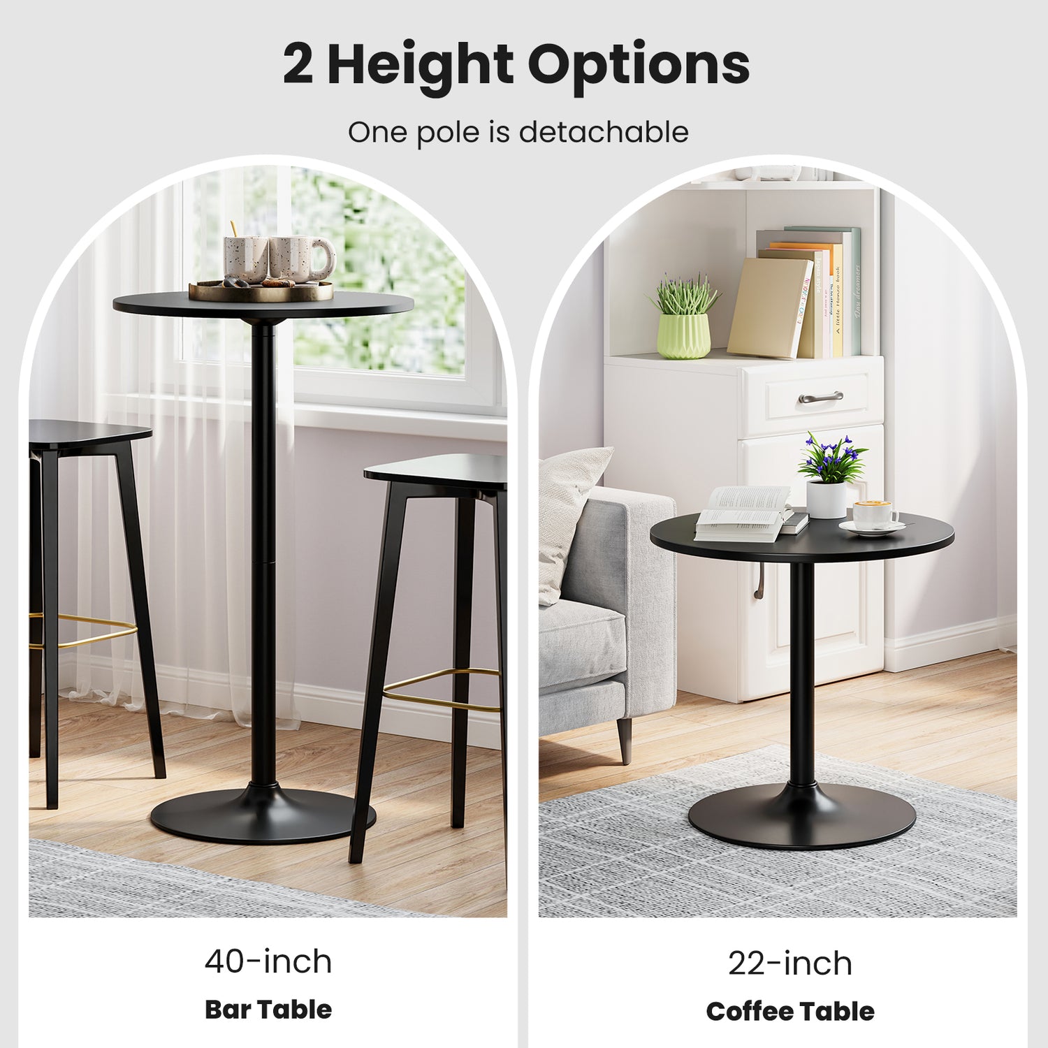 24 Inch Modern Style Round Cocktail Table with Metal Base and MDF Top