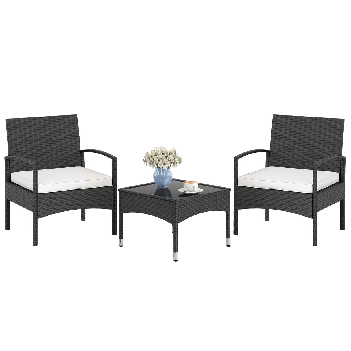 3-Piece Patio Furniture Set Rattan Bistro Chairs with Table-Beige