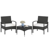 3-Piece Patio Furniture Set Rattan Bistro Chairs with Table-Beige