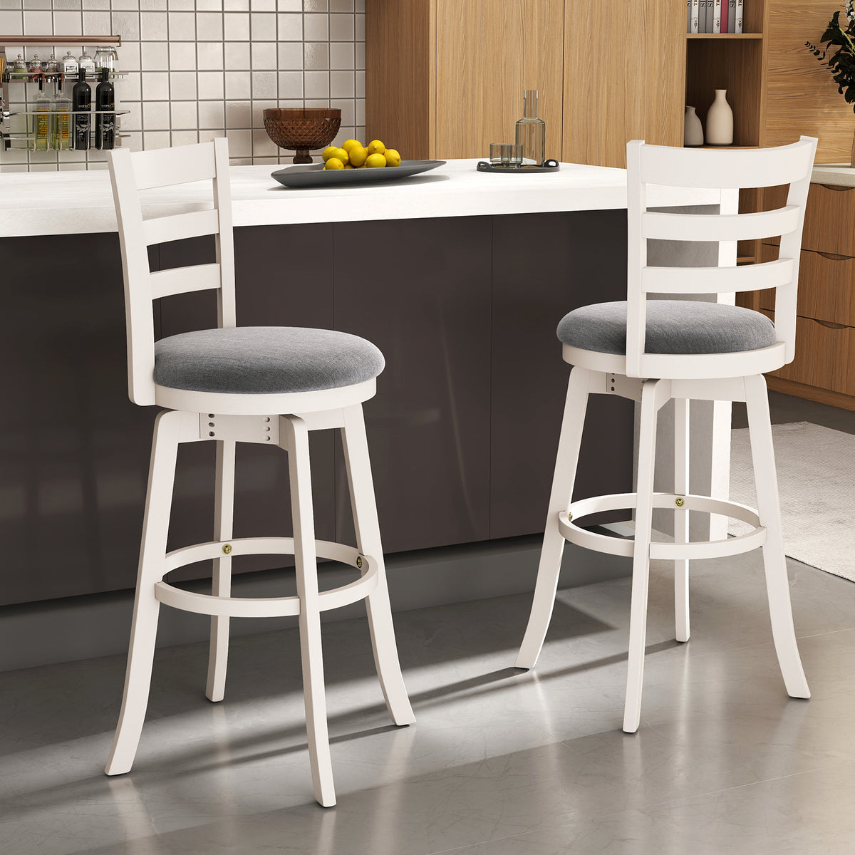 25"/30.5" Swivel Barstools Set of 2 360Â° Rotating Bar/Counter Height Chairs with Upholstered Seat-30.5/Seat-25 Inch