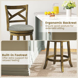 Swivel Bar Stools Set of 2 with Backrests and Wood Frame-25/Frame-30 inches