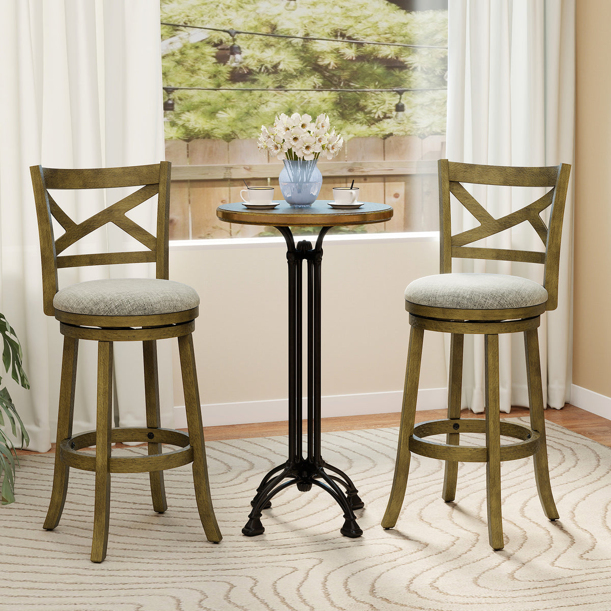 Swivel Bar Stools Set of 2 with Backrests and Wood Frame-25/Frame-30 inches