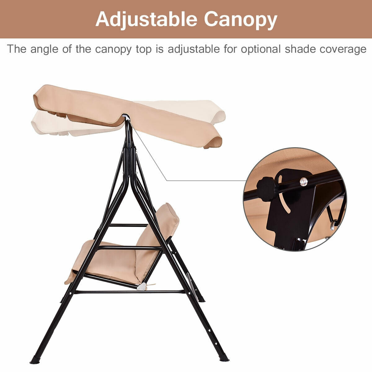 Loveseat Cushioned Patio Steel Frame Swing Glider