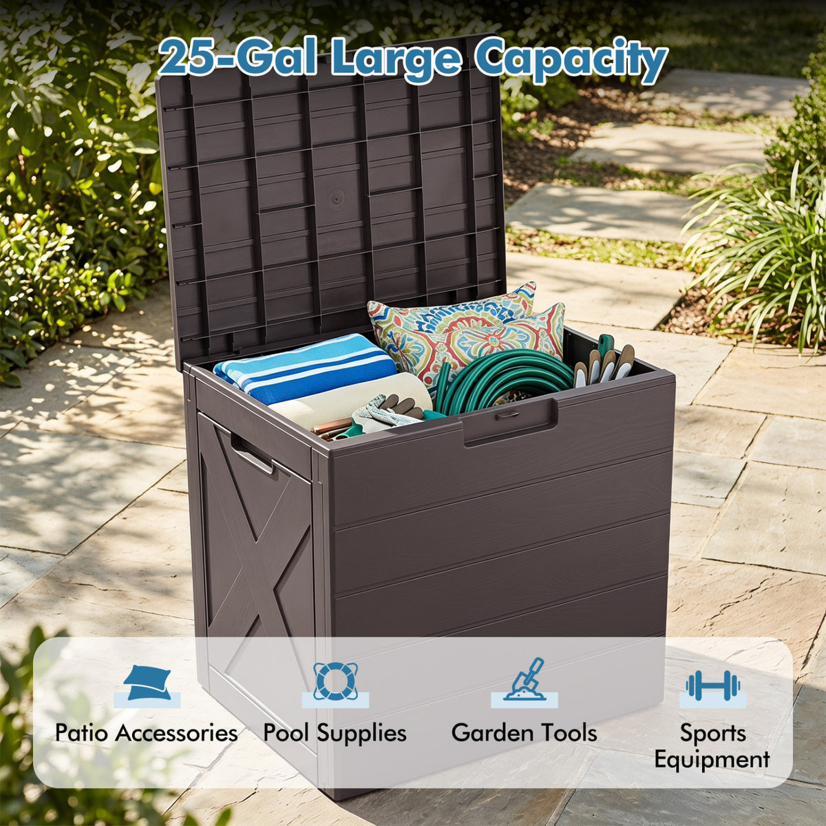 Storage Bin with Lid Carry Handles and Lock Hole for Patio Furniture Accessories