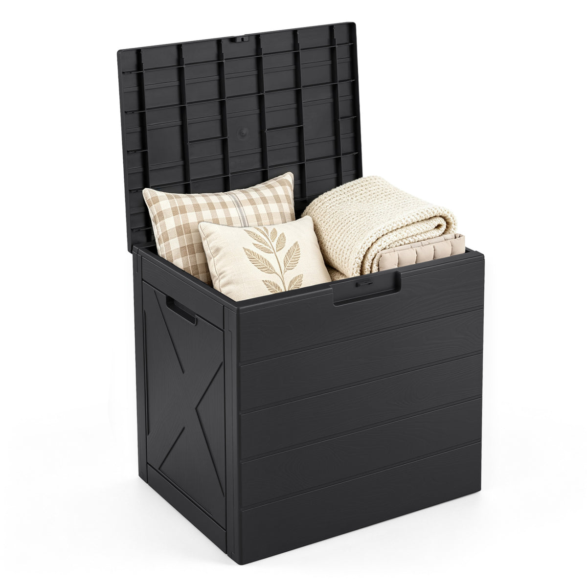 Storage Bin with Lid Carry Handles and Lock Hole for Patio Furniture Accessories