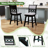 25 Inch Bar Stools Set of 2 with Upholstered Backrest and 360° Rotation Seat-Black