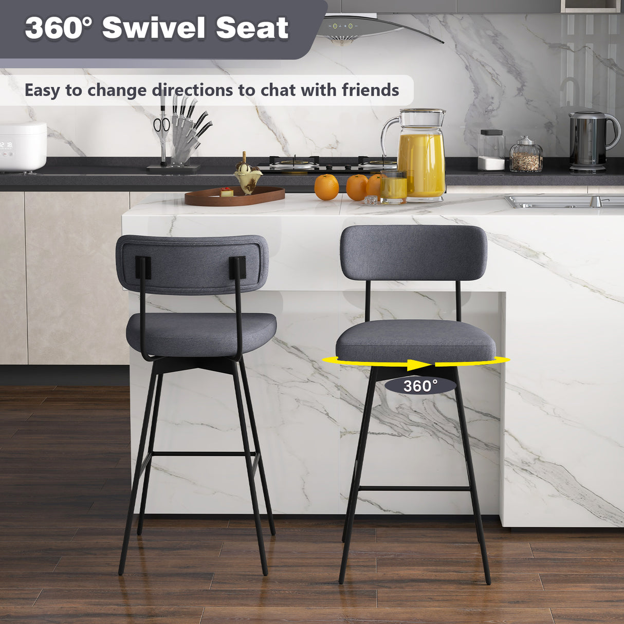 29 Inch Counter Height Upholstered Swivel Bar Stool Set of 2