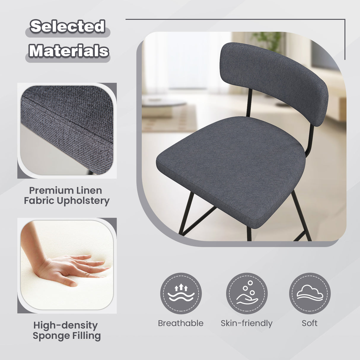 29 Inch Counter Height Upholstered Swivel Bar Stool Set of 2