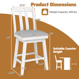 25 Inch Modern Bar Stools Set of 2 with Upholstered and 360° Rotation Seat-White