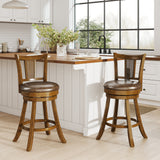25/30 Inch Set of 2 Bar Stools with PE Rattan Backrest and Rubber Wood Frame