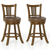 25/30 Inch Set of 2 Bar Stools with PE Rattan Backrest and Rubber Wood Frame