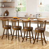 25/30 Inch Set of 2 Bar Stools with PE Rattan Backrest and Rubber Wood Frame