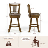 25/30 Inch Set of 2 Bar Stools with PE Rattan Backrest and Rubber Wood Frame