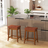 25/29 Inch Set of 2 Upholstered PU Leather Bar Stools with Saddle Seat