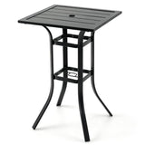 25" Square Patio Dining Table with 1.57" Umbrella Hole Metal Frame for Patio-Black