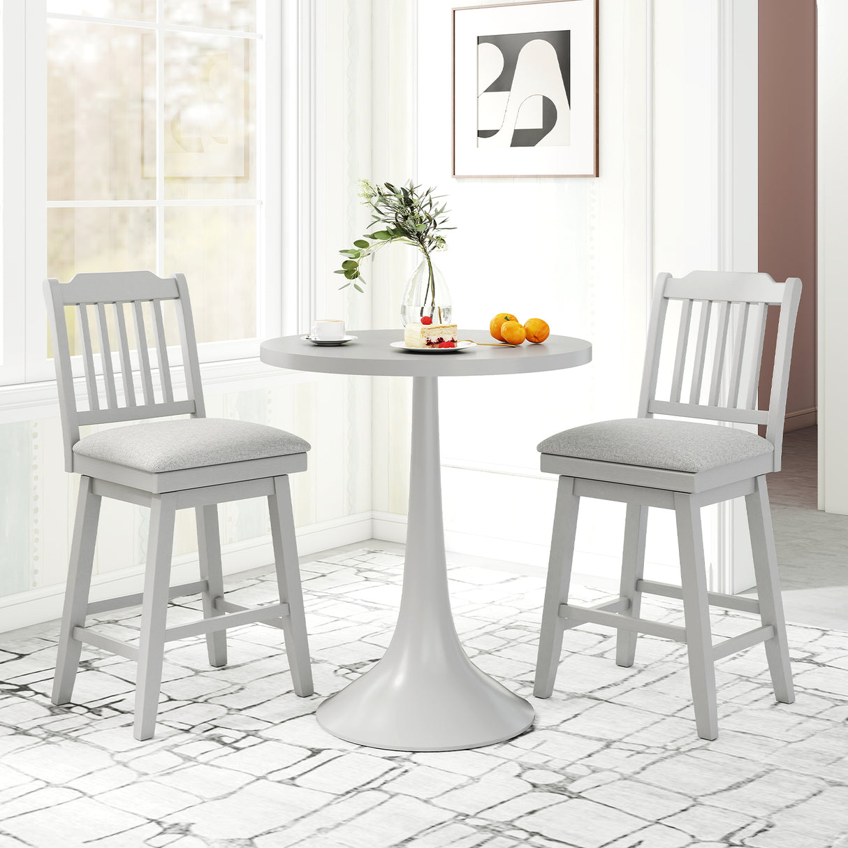 25 inch Modern Bar Stools Set of 2 with Upholstered Swivel Seat-Gray