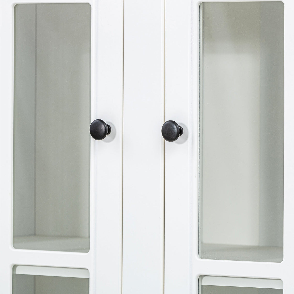 Retro Style Wall Suit with Glass Doors, 75.25'' Tall Display Cabinets & Triangle Sided Bookshelves, White
