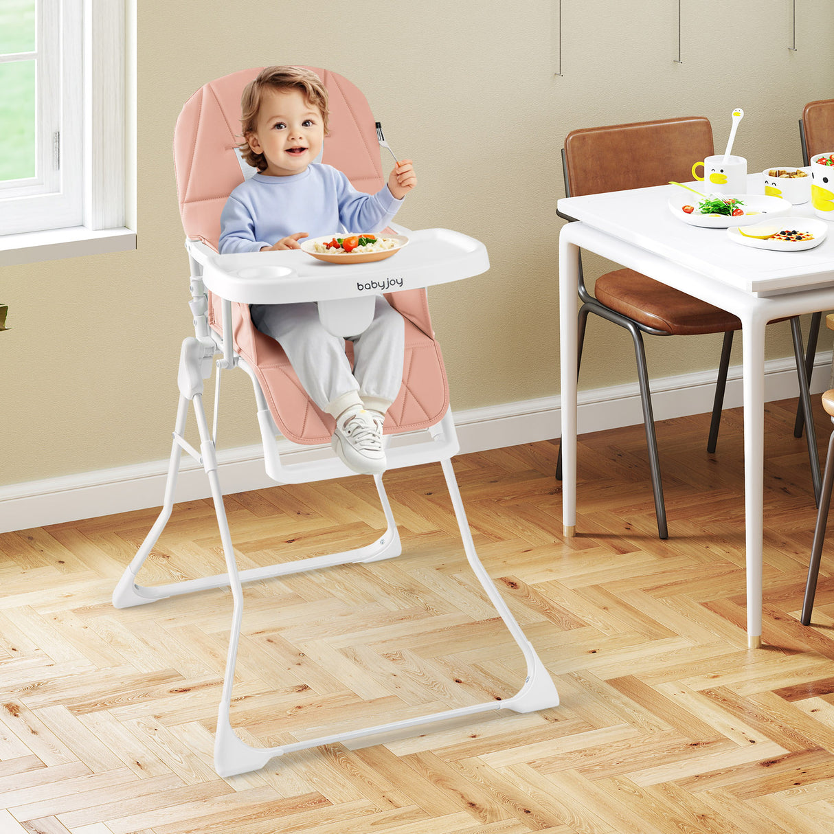 Easy Clean Compact Highchair with Removable Adjustable Tray and PU Seat Cushion