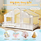 Twin Size House Bed with LED Lights Montessori Slat-free Floor Bed