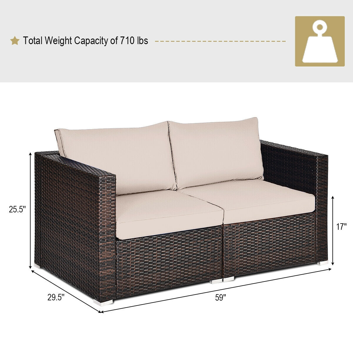 2PCS Patio Rattan Sectional Conversation Sofa Set