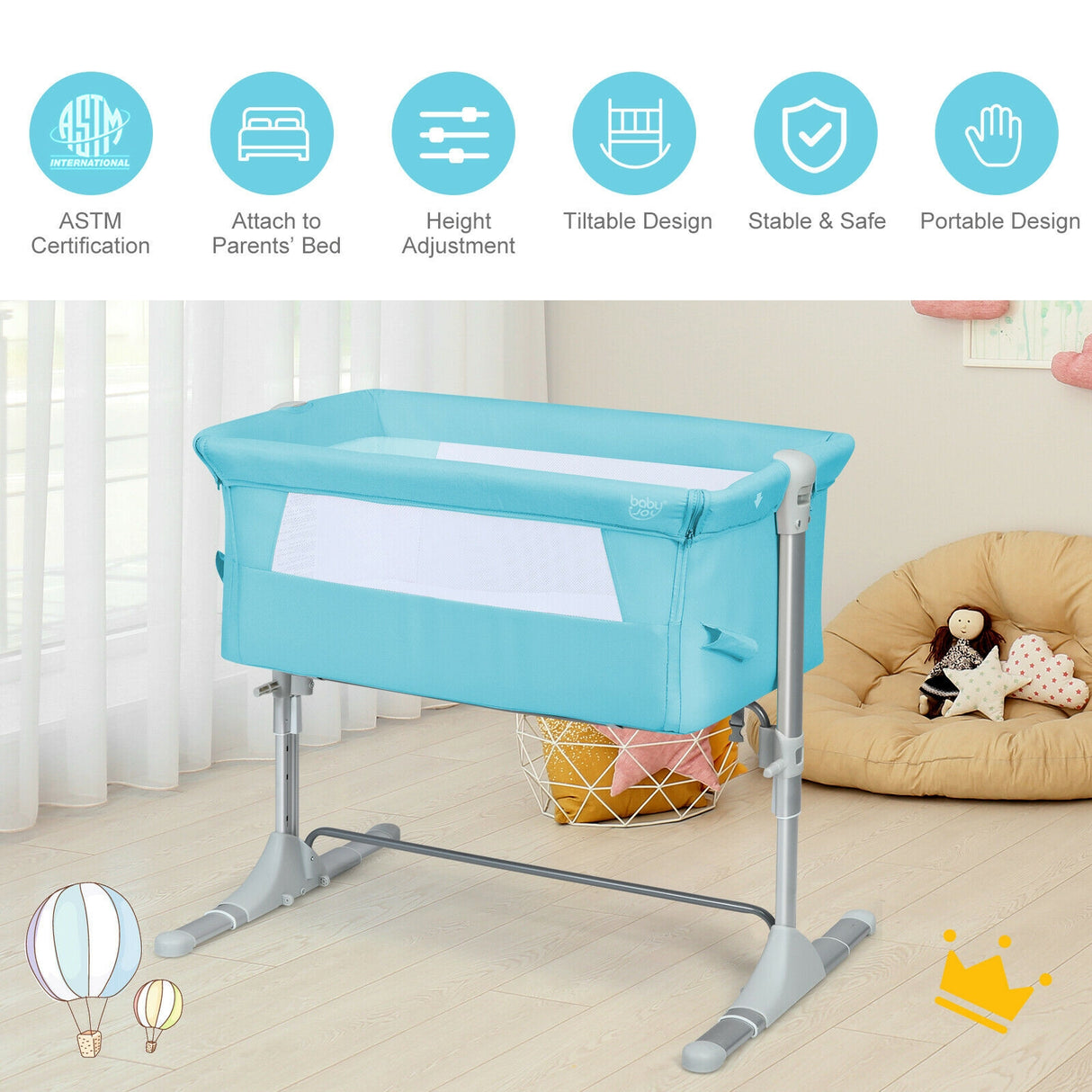 Travel Portable Baby Bed Side Sleeper  Bassinet Crib with Carrying Bag